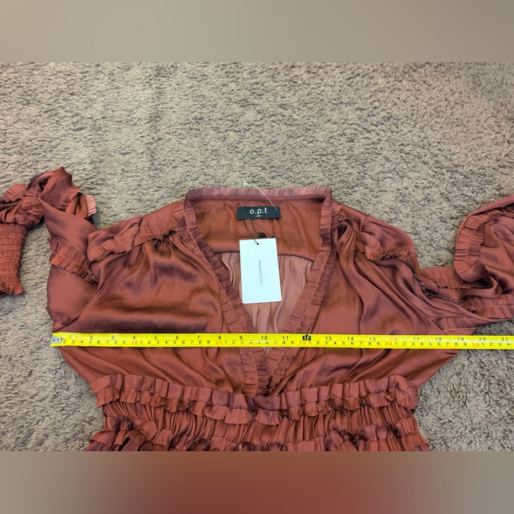 OPT ONE PRETTY TIME BURNT ORANGE SATIN MINI DRESS TIENNA FIT FLARE M NEW $138 - Picture 10 of 11